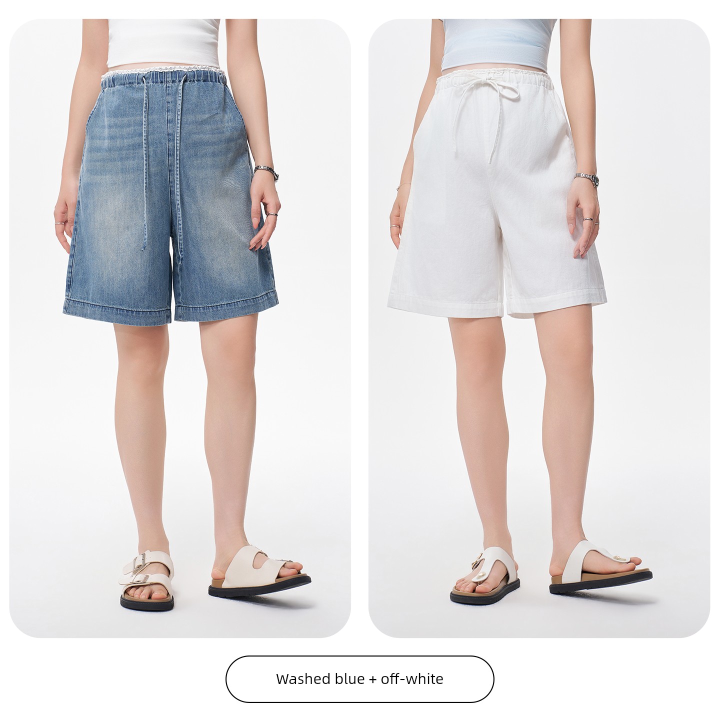 Masanon Maternity Jeans Summer Thin Style Outerwear for Petite Women with Lace Trim Five-Point Shorts Summer Wear 2026 New Model — 2