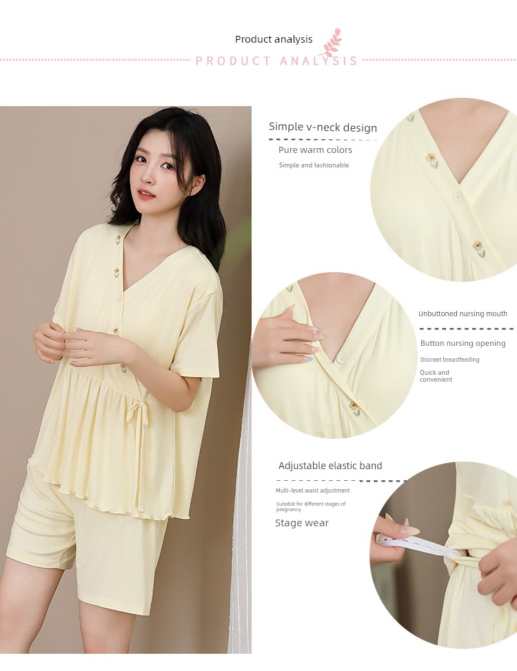 Modal Maternity Pajamas with Chest Pads for Women, Summer Thin Short-Sleeve Nursing Sleepwear for Postpartum Women, Summer Maternity Loungewear — 4