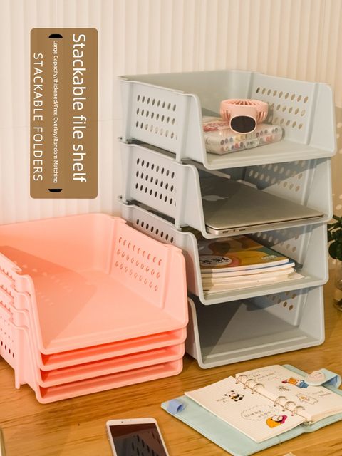 Office desktop storage file shelf can be stacked with folder storage box information sorting multi-layer storage rack A4 desktop file disk three-layer classification shelf file storage rack archive storage rack