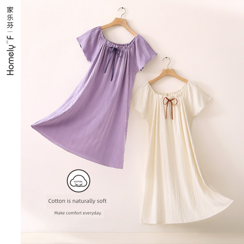 Carrefen pure cotton summer white Princess style Nightdress