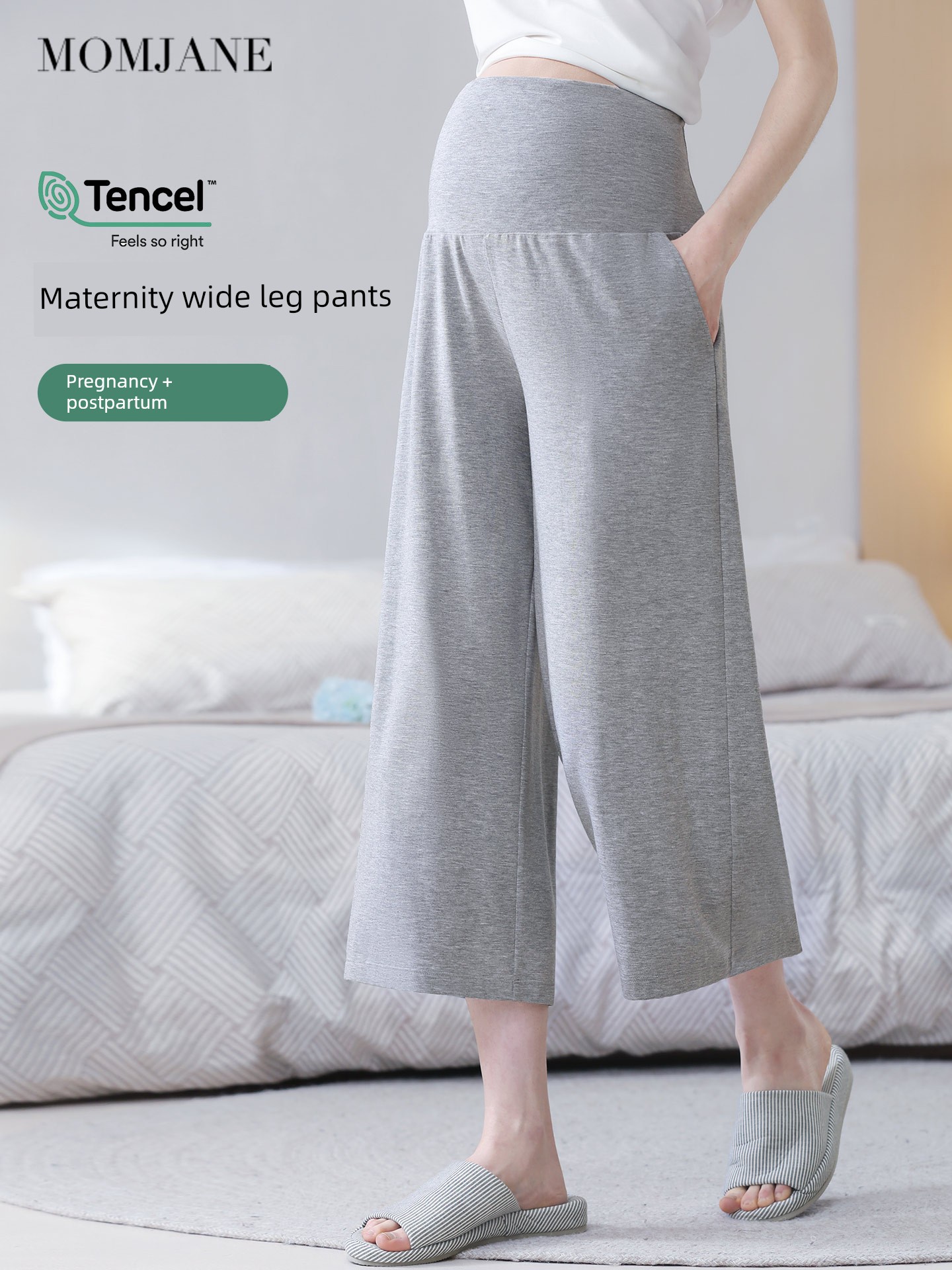 Maternity Pants, Sleep Pants, Wide-Leg Pants That Don'T Squeeze the Belly, Cropped Pants for Petite Sizes, Plus-Size Pregnancy Sleepwear, Home Pants, Belly Support Pants