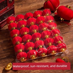 Velvet Red Lantern Green Plant Hanging Ornaments for Wedding Festive Atmosphere Decoration, Mini Hanging Decorations for