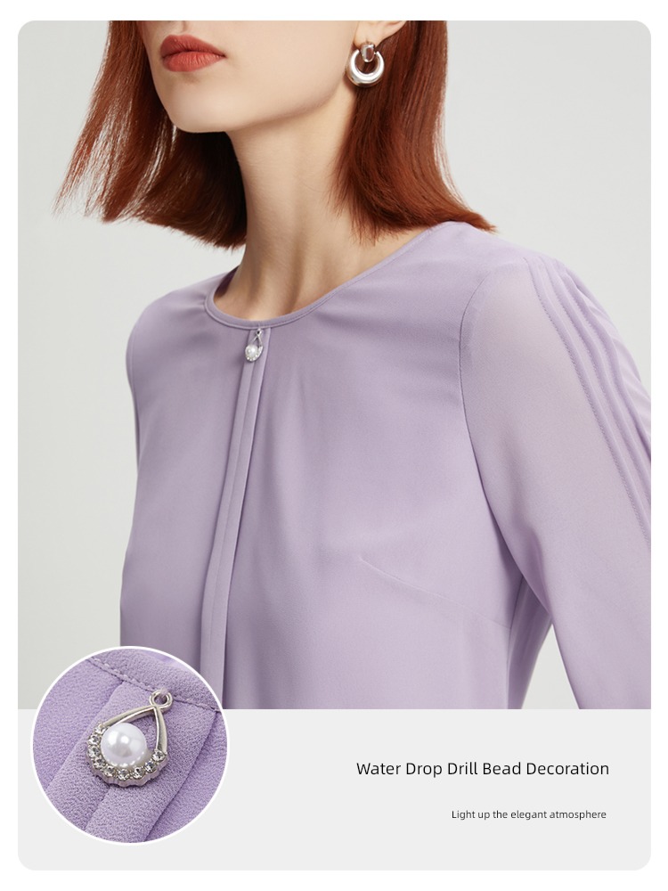 FINITY purple Sagging sensation Versatile Middle sleeve Chiffon shirt