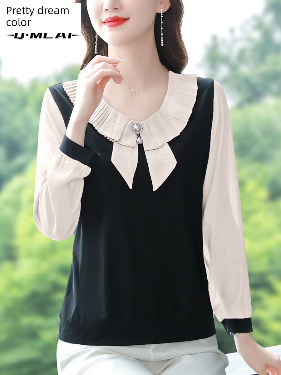 Overlapping wear ma'am Long sleeve Early autumn Mother dress shirt