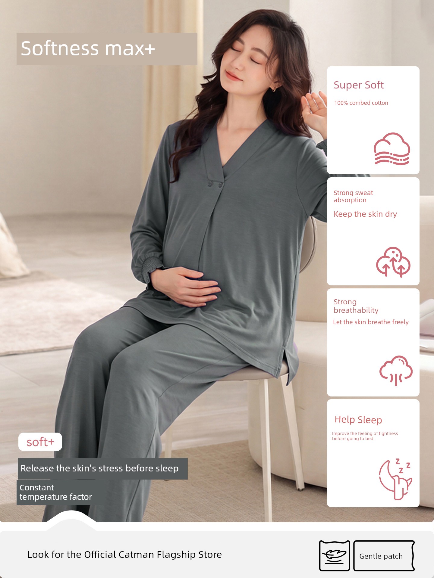 Cat People Maternity Nursing Pajamas 2026 New Thin Sweat-Absorbent Postpartum Special Maternity Nursing Homewear — 2