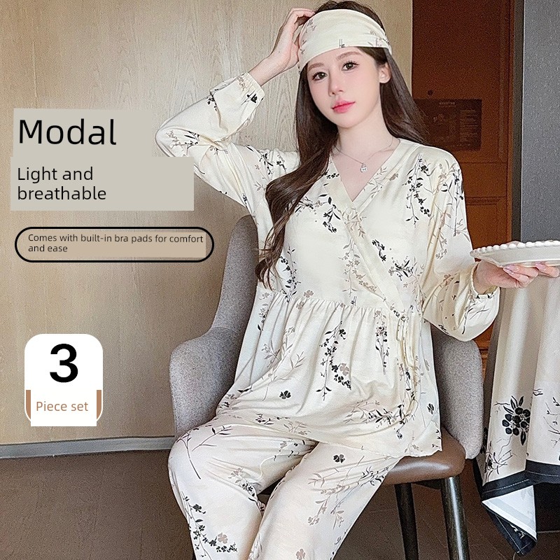 Modal Maternity Pajamas for Women, Suitable for Summer, Autumn, and Winter, September, Postpartum, Breastfeeding Period, Pure Cotton Maternity Loungewear — 6