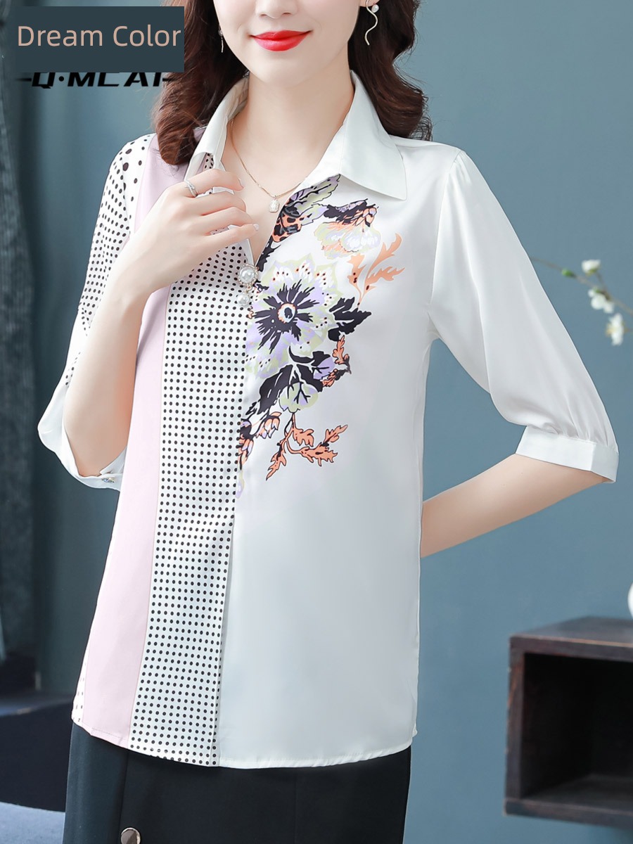 high-end three quarter sleeve summer Lapel printing silk jacket