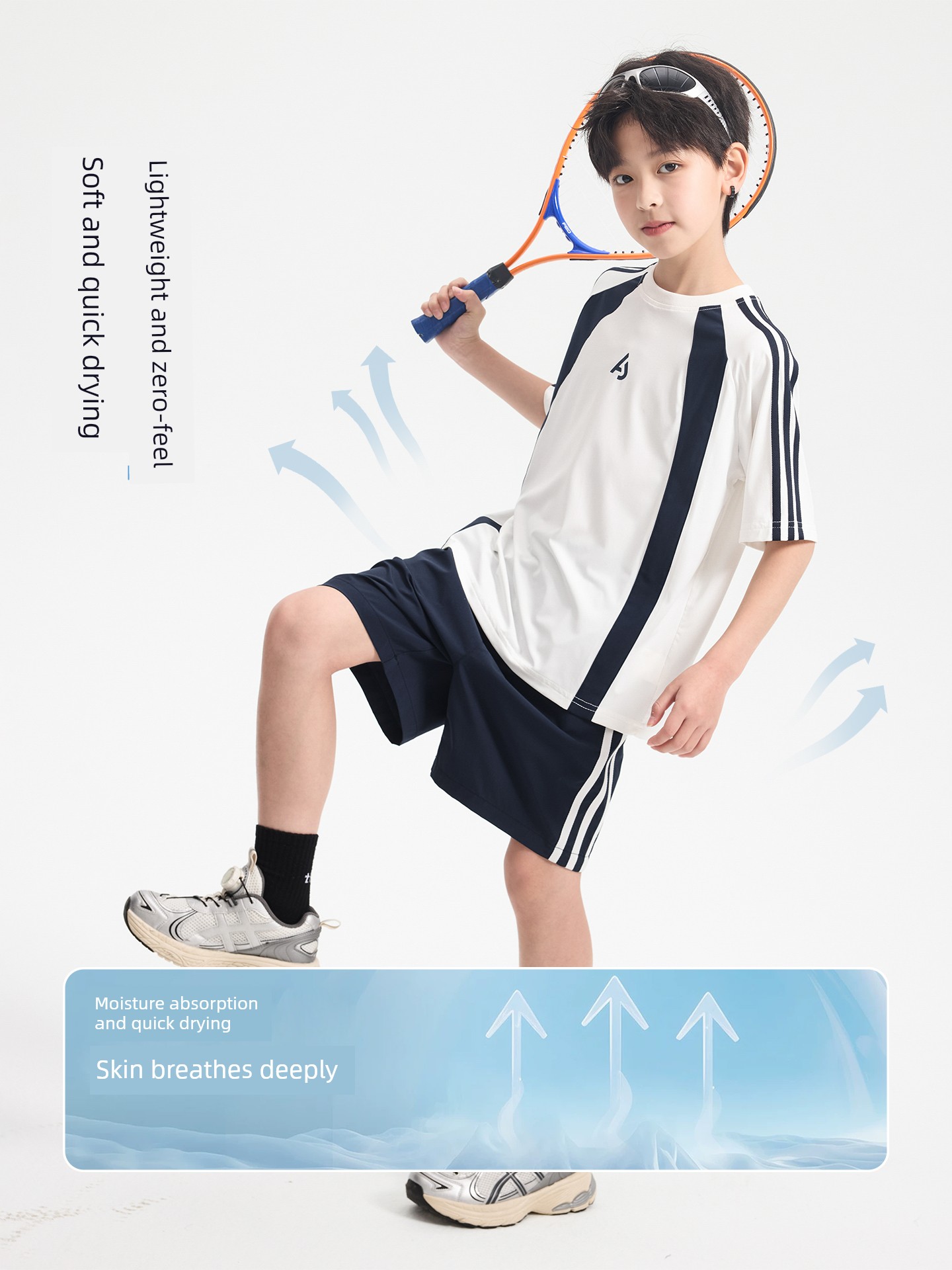 Boys' Summer Outdoor Color-Blocking Sports Quick-Dry Short-Sleeve Set 2026 New Model Youth Children's Ice Silk Two-Piece Set — 4