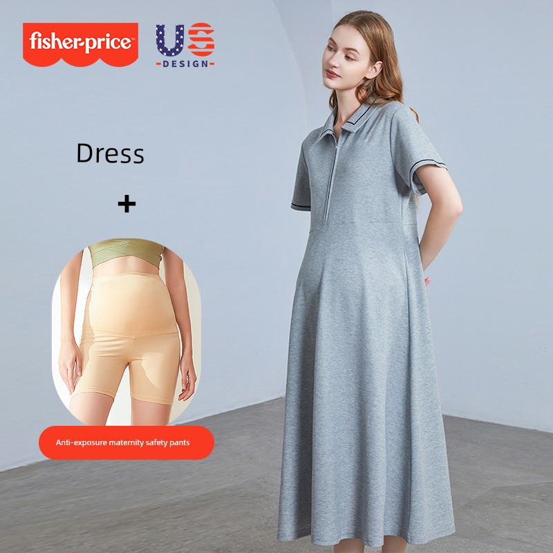 American Fisher Pregnant Women Dress Summer Plus Size Loose Polo Collar Tops Small Short Sleeve New Arrival Maternity — 8