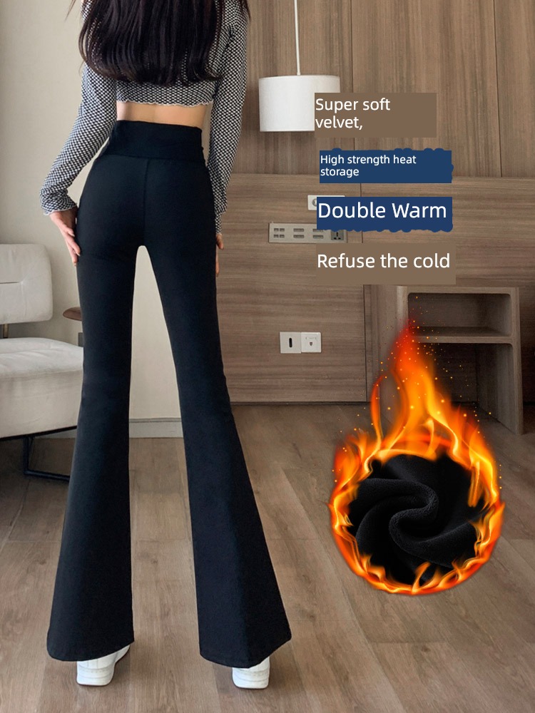 Internet celebrity Plush High waist Self-cultivation Nine points yoga Flared trousers