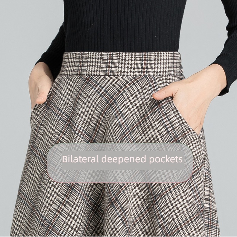 fashion thickening pocket Elastic waist Pleat A-line skirt