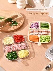 Youqin Divided Plate, Ginger and Garlic Storage Tray, Kitchen Household Seasoning Plate, Multi-Functional Food Preparati