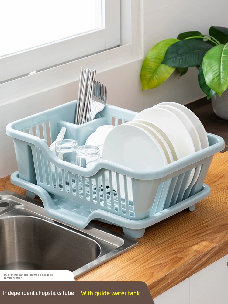 簡約現代風格 廚房水槽瀝水碗架 塑料餐具濾水收納盒 碗櫃
