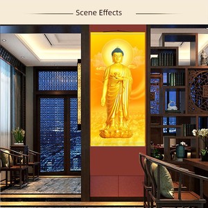 Amitabha Buddha Portrait of the Golden Body, Western World Buddha-Receiving Figure Buddha Hall Taoist Painting Raw Silk 