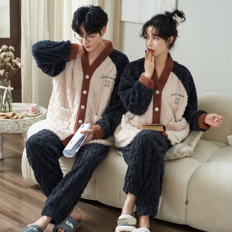 female Net red wind Flannel man winter lovers pajamas
