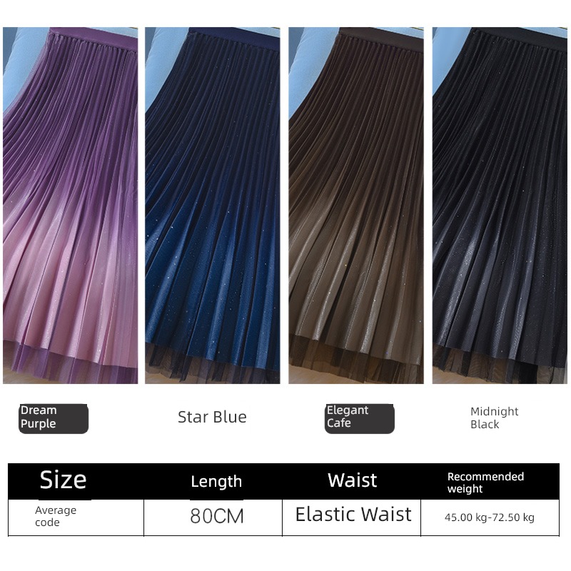 Half body Medium and long term Autumn and winter black Pleated skirt Gauze