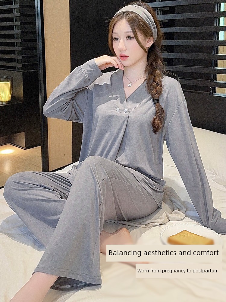 Modal Summer, Autumn, and Winter Maternity Wear with Chest Pads, Pure Cotton Postpartum October Maternity Nursing Pajamas and Loungewear — 2