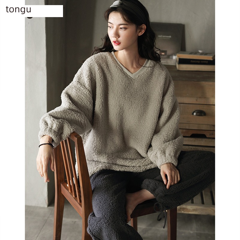 Tongues wabi-sabi  Coral velvet female thickening Spring and Autumn pajamas