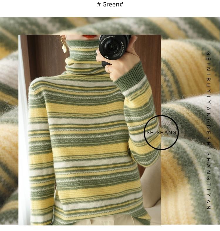 Cashmere Heap High collar female jacket stripe Sweater