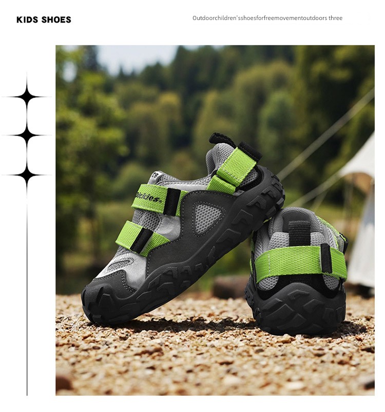 Dickies Kidsren's Sports Shoes New Style Medium and Large Kidsren's Velcro Anti-Slip Outdoor Hiking Shoes Soft-Soled Running Shoes — 18