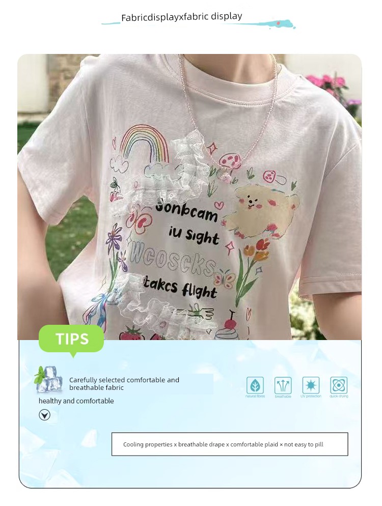 Bora Korean Girls' Sweet T-Shirt, Summer Lace Short-Sleeve Top for Girls, 2026 New Style, Pure Cotton Half-Sleeve Clothing for Older Girls — 5