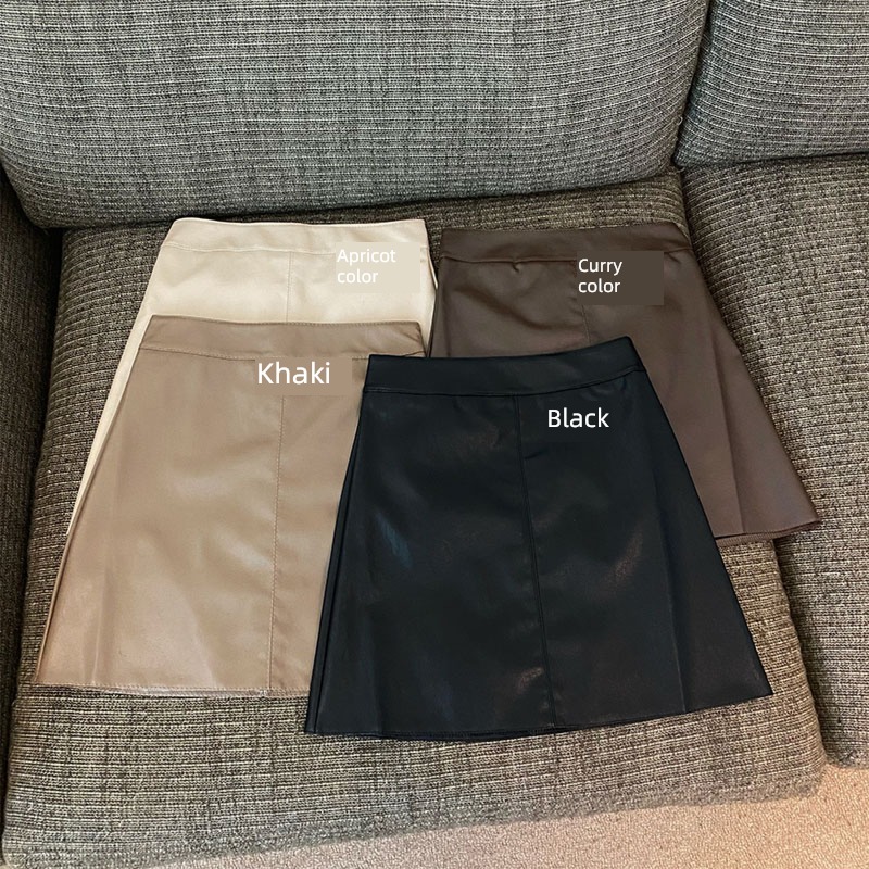 High waist Buttocks Autumn and winter Coffee UltraShort  skirt