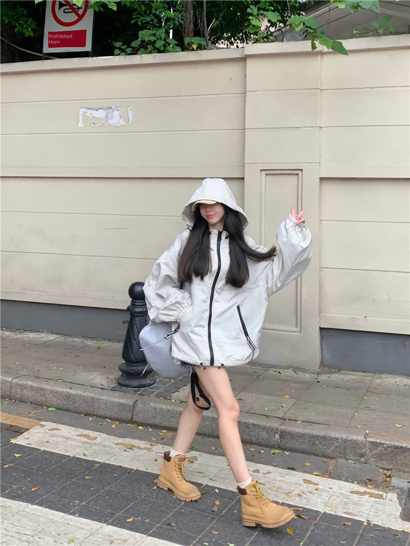 loose coat female Hooded easy Lazy wind ins pizex