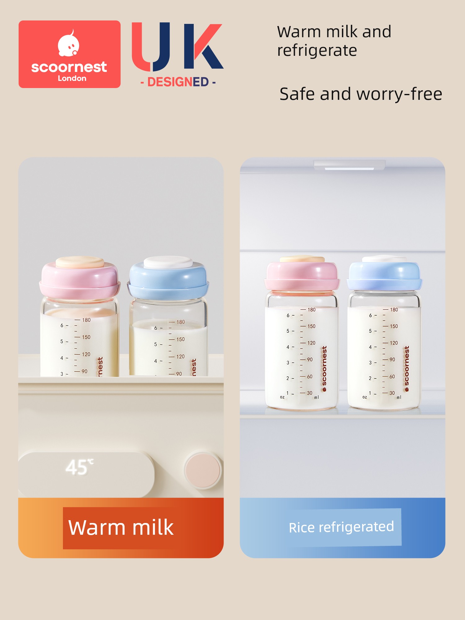 Kechao Glass Milk Storage Bottle for Refrigerator, Can Be Heated, Can Be Connected to a Breast Pump, Breast Milk Storage Container, Sealed and Fresh-Keeping