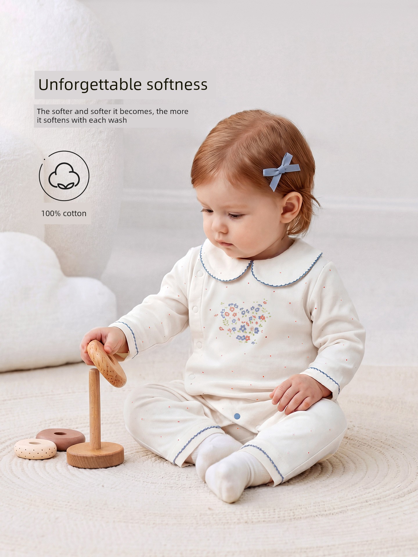 Babylove【Comfortable and Soft】Baby Girl Romper for Spring and Autumn, Pure Cotton Doll Collar Clothing with Floral Designs — 3