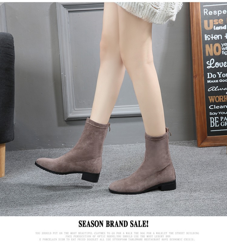 Thick heel Show thin Big size black Versatile Socks Short boots