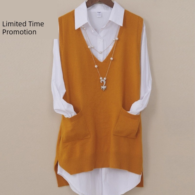 Belt pocket easy Medium and long term V-neck Condom knitting Vest