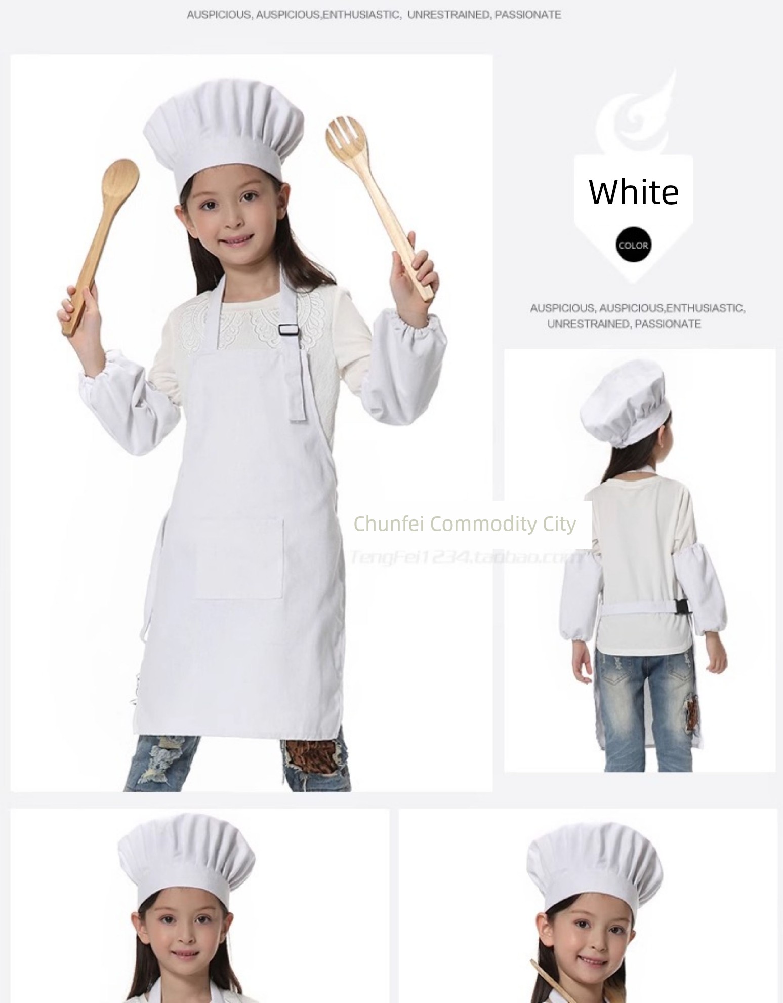 Kids Cotton Canvas Apron Sleeves Creative Apron Painting Apron Kids Chef Suit Chef Cap Printed Logo — 18