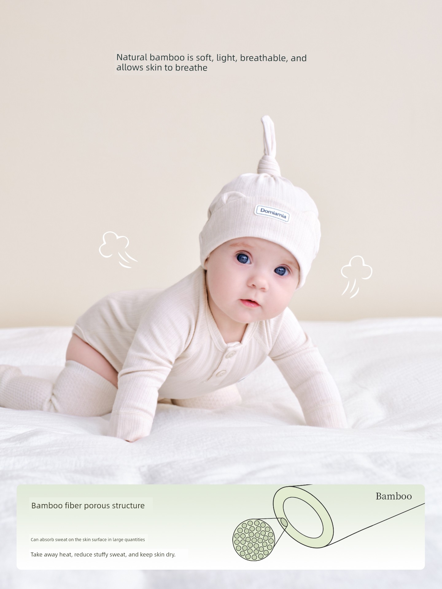 Domiamia Bamboo Soft Baby Wool Romper Newborn Clothes Baby Home Autumn Winter Belly-Protecting Jumpsuit — 4
