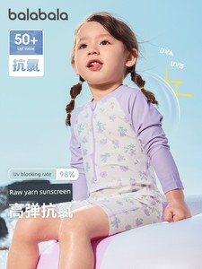 Balabala Girls' One-Piece Swimsuit Kidsren's Long-Sleeved Sun Protection Swimsuit Summer New Baby Swimsuit Small