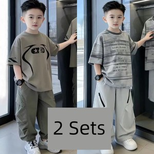 Boys' Short-Sleeve T-Shirt Set 2026 New Trendy Street Style Cool Children's Summer Outfit Boys' Clothing Big Kids Summer