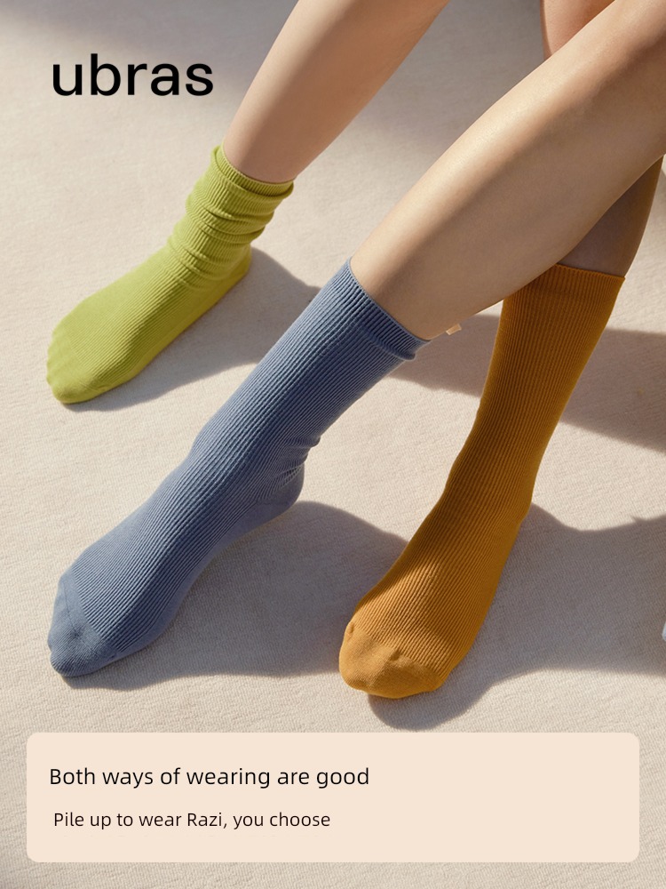 ubras Two wear decompression Ribbon decorate 3 double Middle tube socks