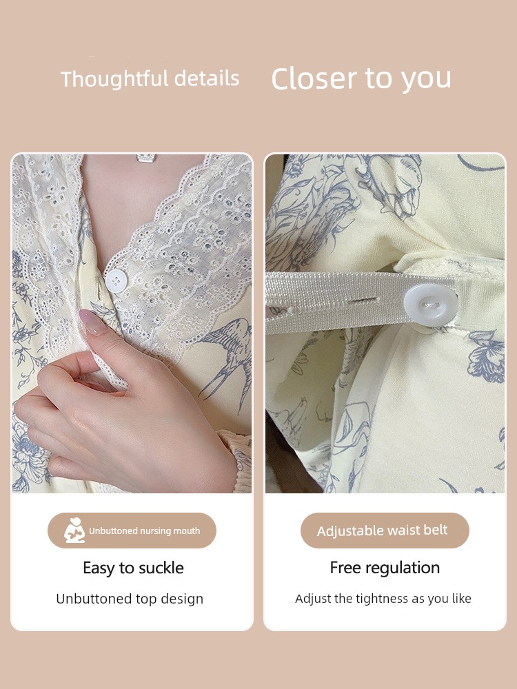 Modal Maternity Pajamas for Women, Suitable for Summer, Autumn, and Winter, September, Postpartum, Breastfeeding Period, Pure Cotton Maternity Loungewear — 5