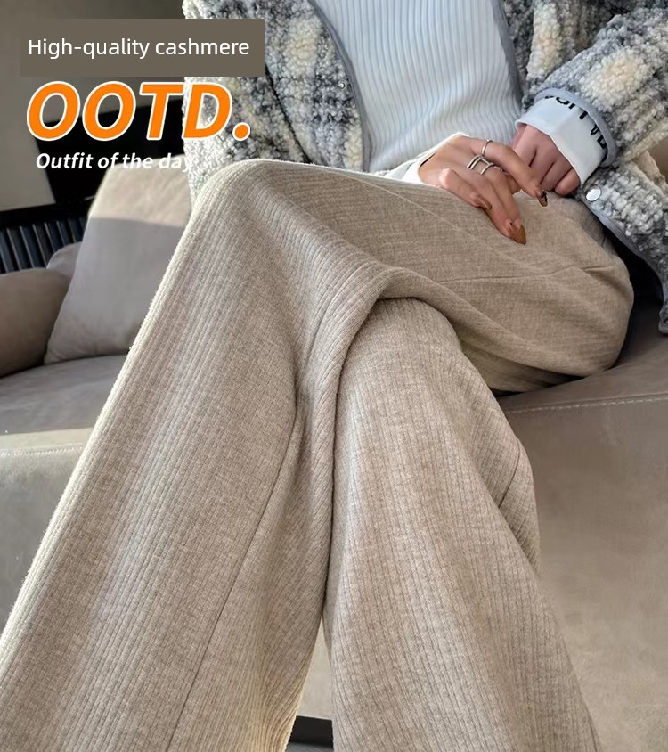 Maternity Autumn Pants for Spring and Autumn, Wide-Leg Pants for Outdoor Wear, Faux Cashmere, Casual Drapey Straight-Leg Pants, 2023 New Style — 45
