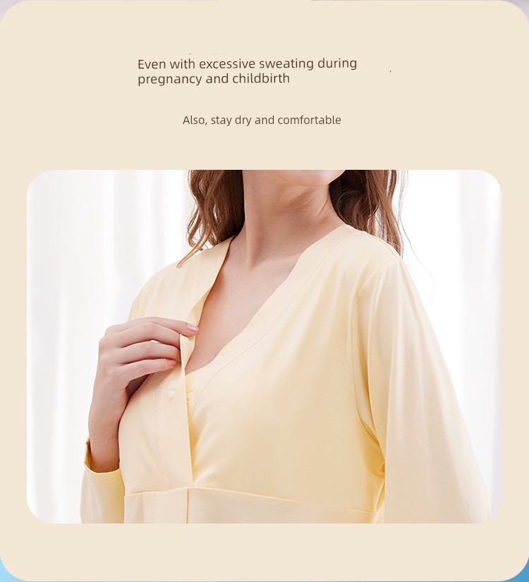 Postpartum Clothing, Summer Pure Cotton Thin Style, Sweat-Absorbent, Postpartum, with Breast Pads, Maternity Pajamas, Short-Sleeved, Breastfeeding — 7