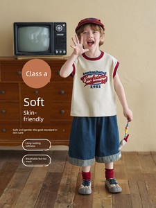 Yantaijia Boys' Retro Color-Blocking A-Class Vest Summer New Children's 2026 Thin Pure Cotton Outerwear Summer Top