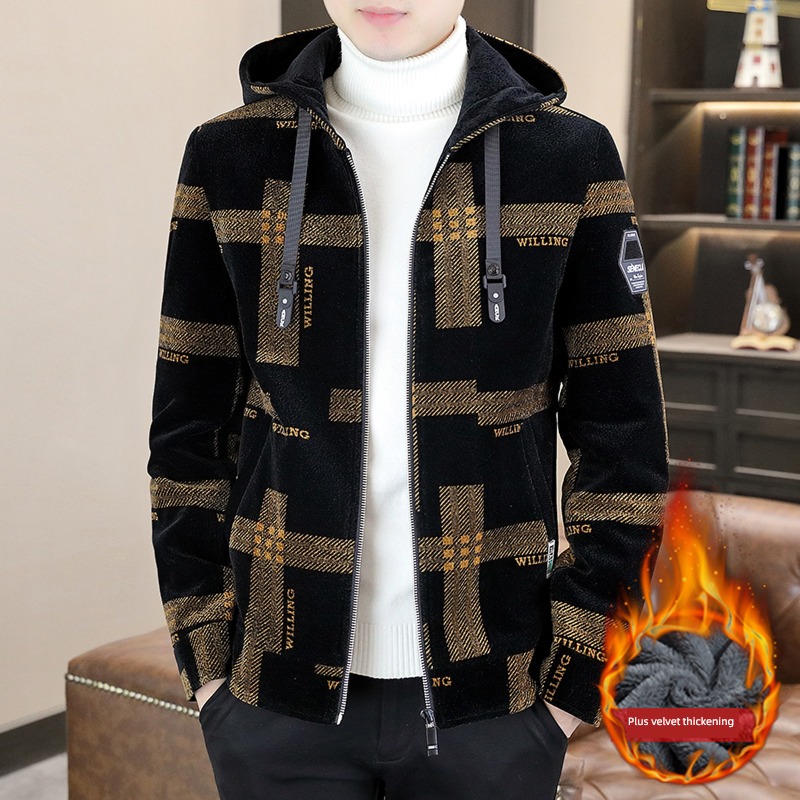 winter Plush thickening Jacket male stand collar Korean version Self-cultivation handsome trend leisure time men's wear have cash less than that is registered in the accounts Woolen cloth loose coat