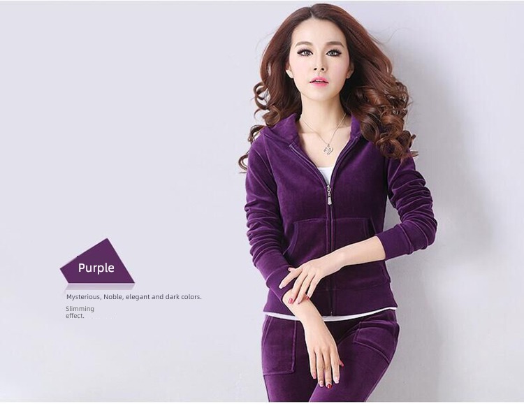 Gold wire velvet Athletic Wear suit female spring and autumn 2022 new pattern Fashion temperament Self-cultivation Big size Two Show thin tide