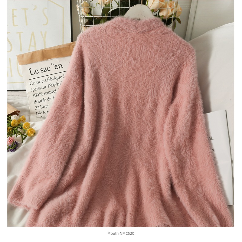 loose coat female Sweet  Plush Solid color No buckle Cardigan