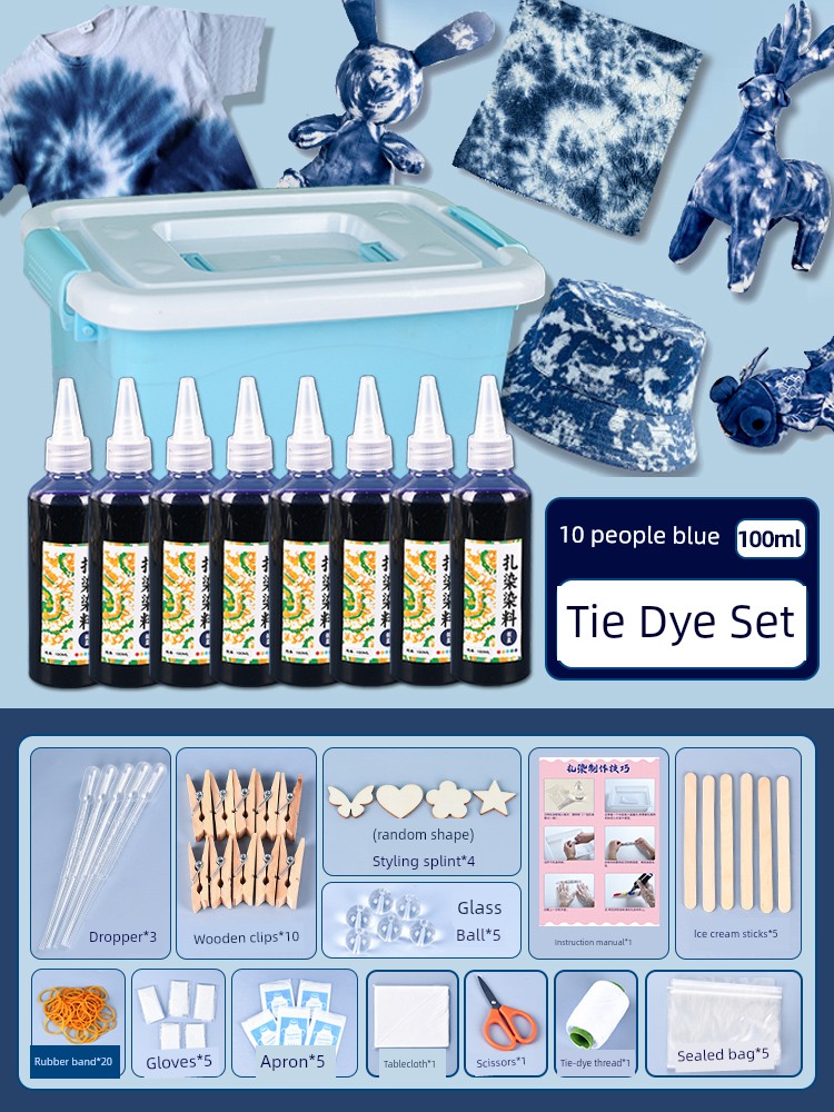 Indigo Tie-Dye DIY Material Package Primary School Students Ancient Non-Heritage 510 People Suit 16 Color Pigment Square Towel Dyeing Kids