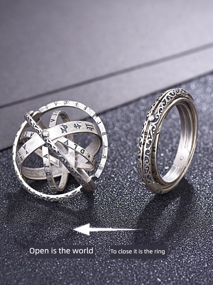 Retro open become Sterling Silver lovers Astronomy The Ball Ring