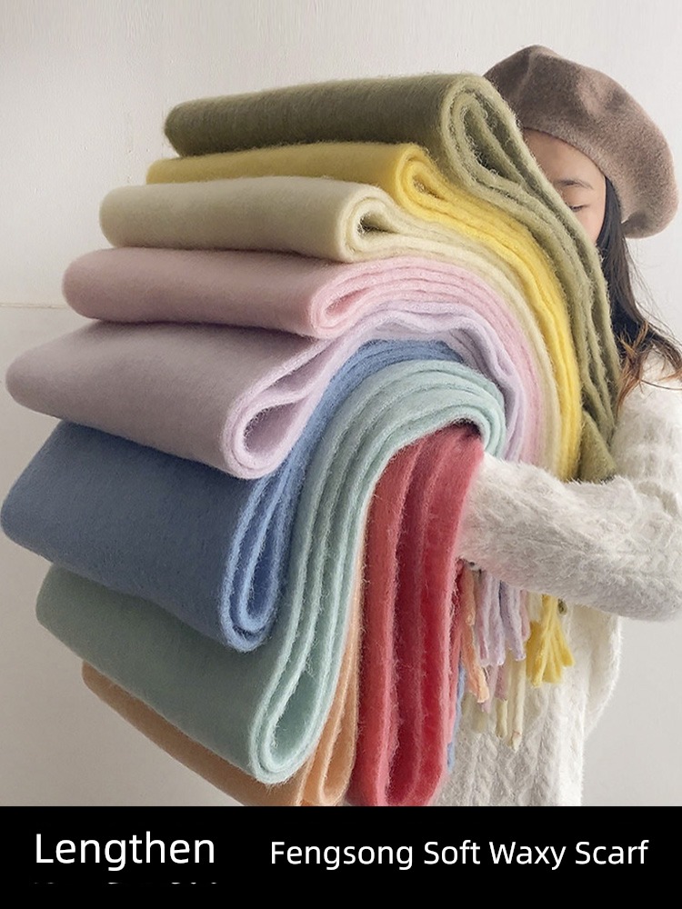 Soft waxy fluffy Solid color female winter thickening Versatile scarf