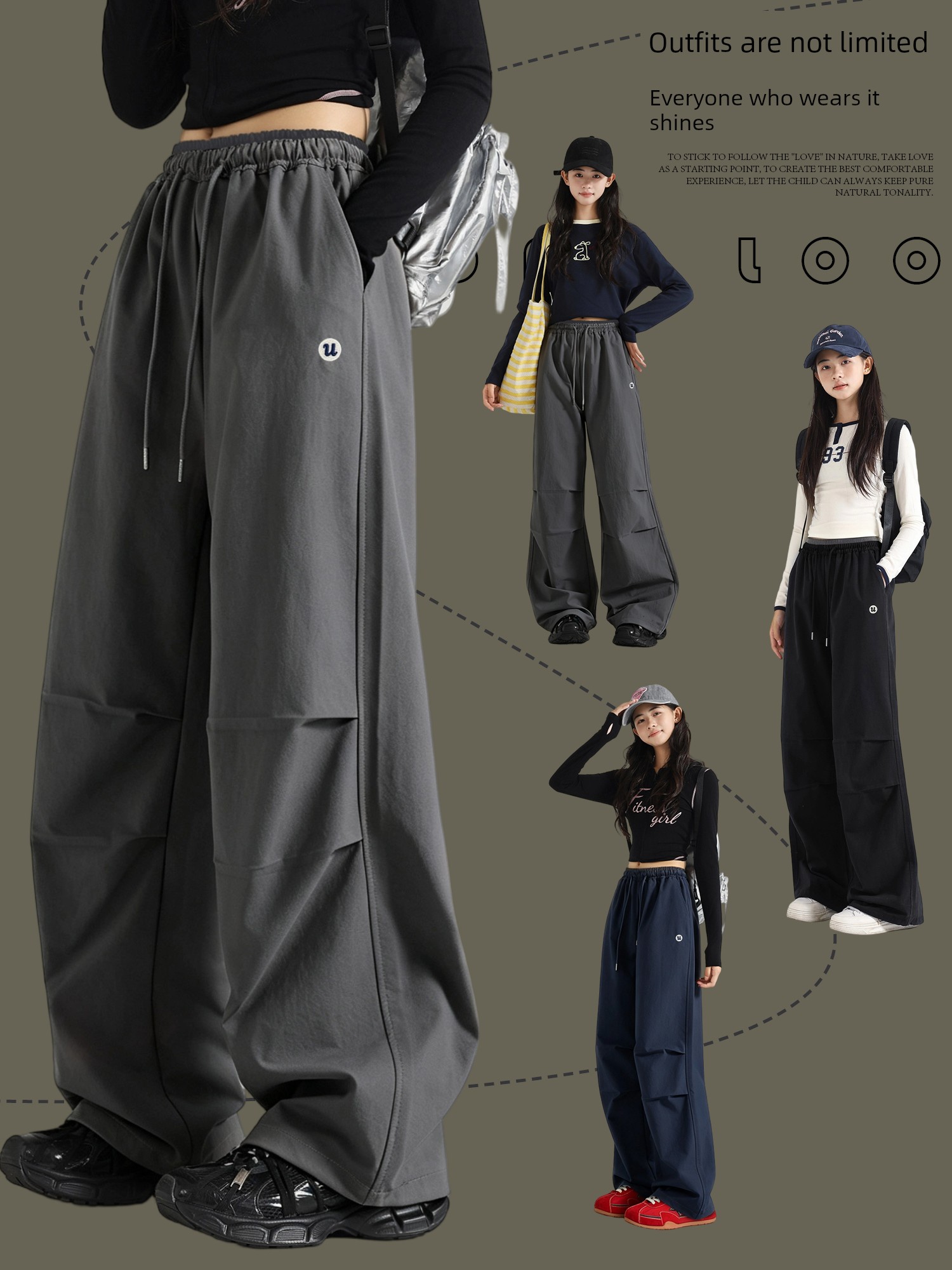 Girls' Cargo Pants Spring and Autumn 2026 New Straight-Leg Pants Youth Casual Pants Loose Fit Big Girl Sports Pants