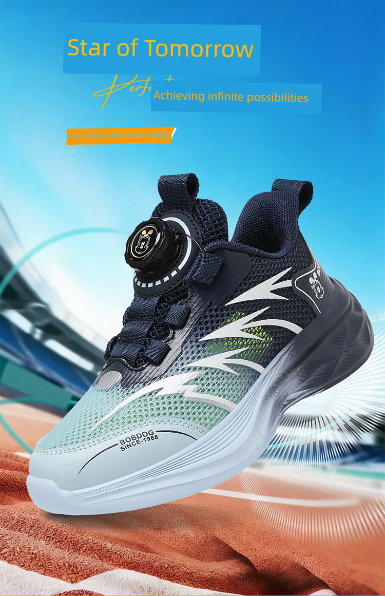 Babudou Kidsren's Shoes Boys' Sports Shoes 2026 Autum New Style Rotating Button Mesh Breathable Kidsren's Running Shoes — 2