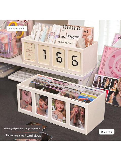 Ins Feng Xiaoka Storage Box Large Capacity Desktop Pen Holder Star Chasing Partition Card Box Stationery Card Display Stand