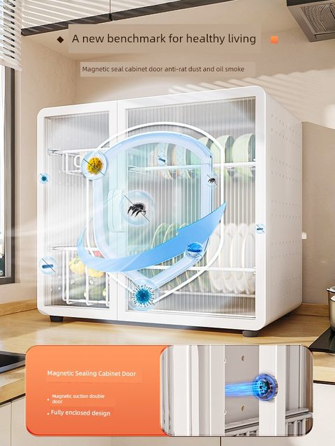 Cupboard kitchen countertop storage rack drain household dustproof platter tableware box multi-function dish storage rack